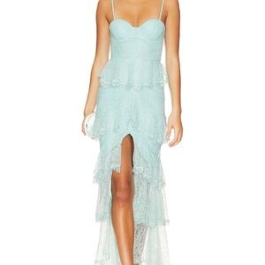 MAJORELLE Lace High Low Dress in Light Blue
